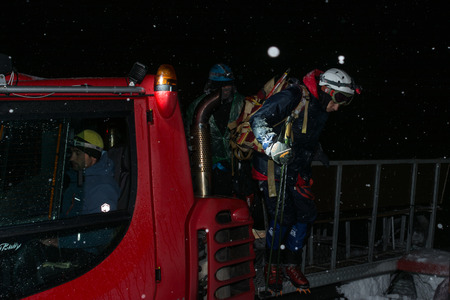 Caucasus / Russia - 07.15.2018 Group of climbers climbing mountain peaks.のeditorial素材