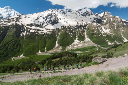 Caucasus / Russia - 02/06/2008 Group of climbers, acclimatization program in the mountains before...