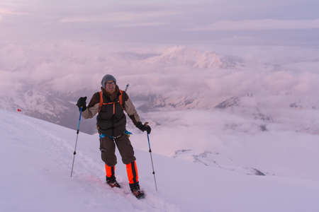 Caucasus / Russia - 22/05/2018 Group of climbers, acclimatization program in the mountains before...