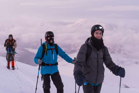 Caucasus / Russia - 22/05/2018 Group of climbers, acclimatization program in the mountains before climbingのeditorial素材