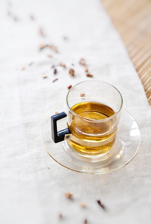 fruit tea in glass and dry fruitの写真素材