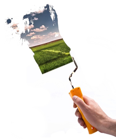 roller brush painting nature landscapeの写真素材