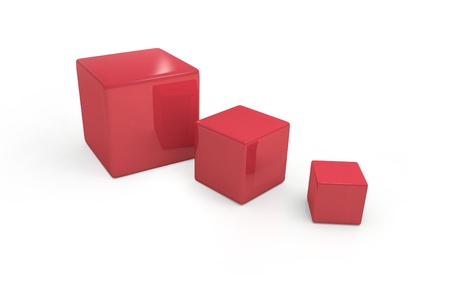 three red cubes on white backgroundの写真素材