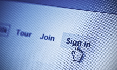 sing in button in browser, close-up of computer screen