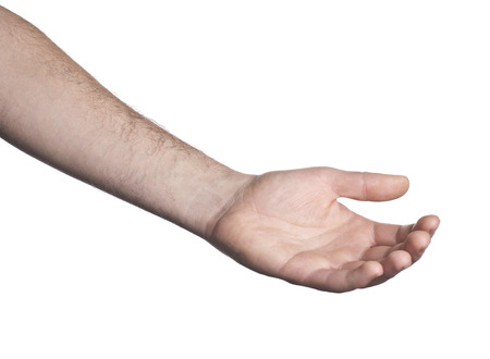 Empty open hand on white backgroundの写真素材