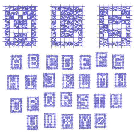 Notebook font alphabet. Blue Ink Pen.のイラスト素材