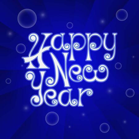 Happy New Year handwritten poster on blue background.のイラスト素材