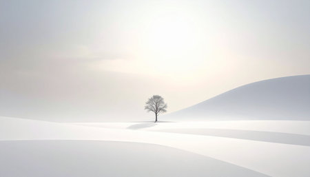 Lonely tree in the white winter landscape. 3d renderingの素材
