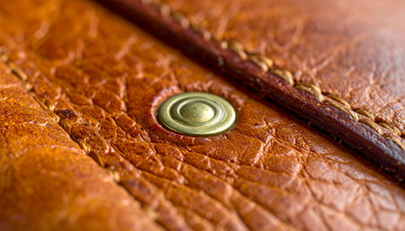 Detail of a brown leather wallet with a gold coin inside.の素材
