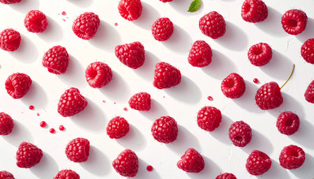 Raspberry pattern on white background. Flat lay, top view.の素材