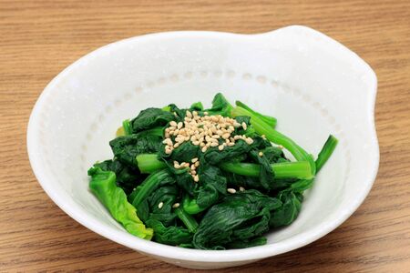 This is a dish of the spinach with Japanese food.の写真素材