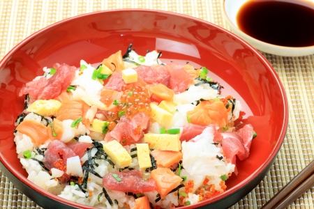 This is called chirashi-sushi with a Japanese dish.の写真素材
