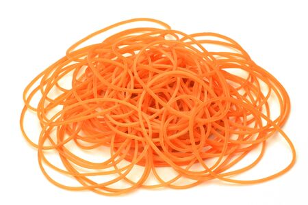 I took many rubber bands in a white background.