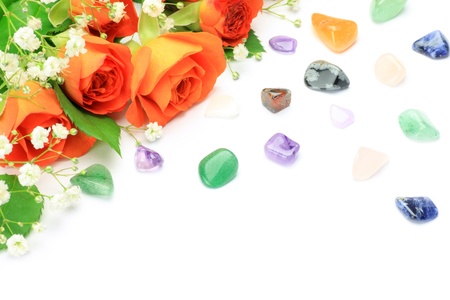 rose and a power stone in a white background の写真素材