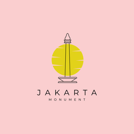 monument national of jakarta line art vector illustration design, jakarta landmark symbolのイラスト素材