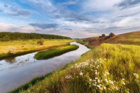 Beautiful summer sunset at the river