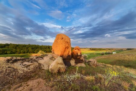 Beautiful summer sunset at the riverの写真素材