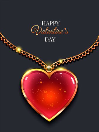 Heart on golden chain with light Valentines day vector backgroundのイラスト素材