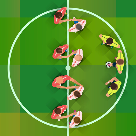 Soccer. Handshake of two football pass before the game. Referee is ready.のイラスト素材