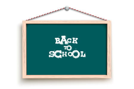 Vector illustration of chalkboard hanging on screw with back to school words.のイラスト素材