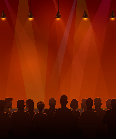People sitting at the stage. Vector illustration of silhouettes of audience sitting at the stage.のイラスト素材