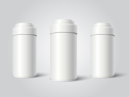 Three White Blank Tin can packaging mockup.のイラスト素材