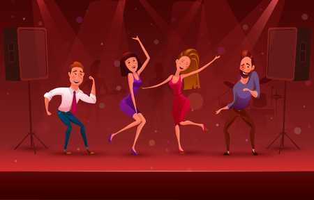 NIght club disco party free motion modern dancing 2 horizontal cartoon festive banners set isolated vector illustrationのイラスト素材