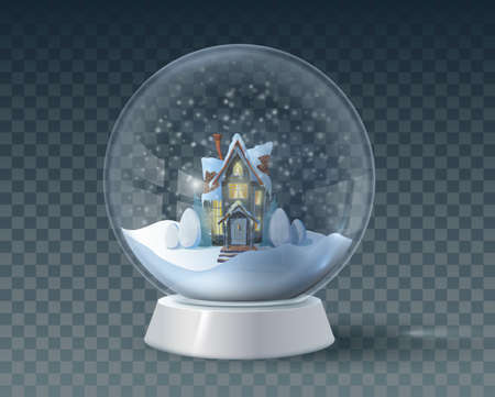 Glass dome winter in wooden house on christmas. Vectorのイラスト素材