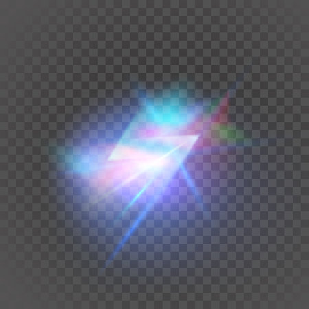 Bright rainbow light effect. Light streak overlay of lens flare on transparent background.のイラスト素材