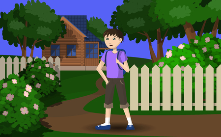 The boy is going on vacation to the village illustration.のイラスト素材