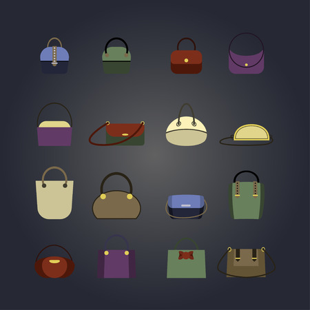 A set of women s handbags, a women s bag. Flat design, vector illustration, vector.のイラスト素材