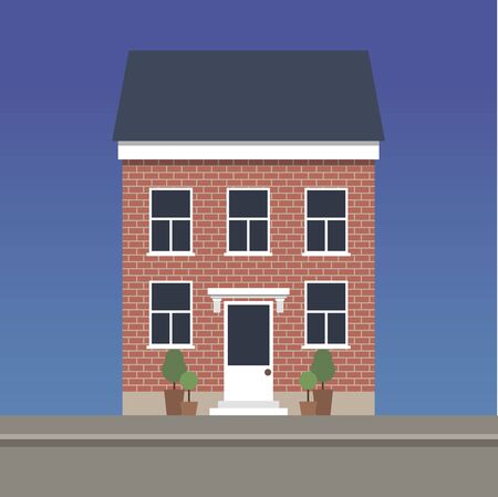 Two-story classic house made of red brick. Vector illustration.のイラスト素材