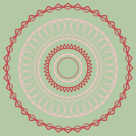 Pink simple mandala on a green background. Vectorのイラスト素材