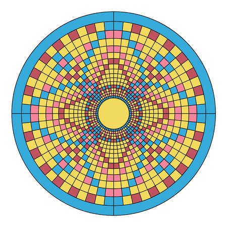 Color Mosaic floral ornament imitating the pattern of the mandala. Surrounded by a blue ring.のイラスト素材