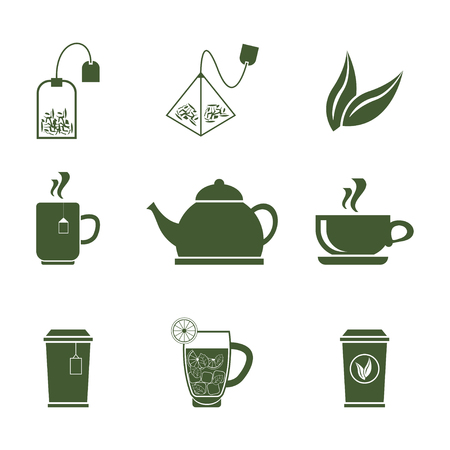Green Tea Icons Set on White Background.の写真素材