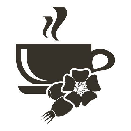 Icon cup of hot tea with taste of wild rose. Logo in flat styleのイラスト素材