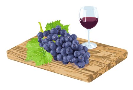 Grapes and wine on chopping boardのイラスト素材