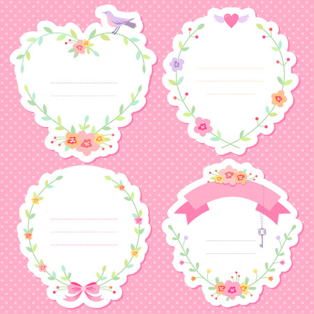 Set of romantic labels for scrap booking with cute floral frames
のイラスト素材