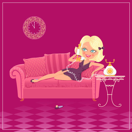 Glamour blondy girl talking phone vector illustrationのイラスト素材