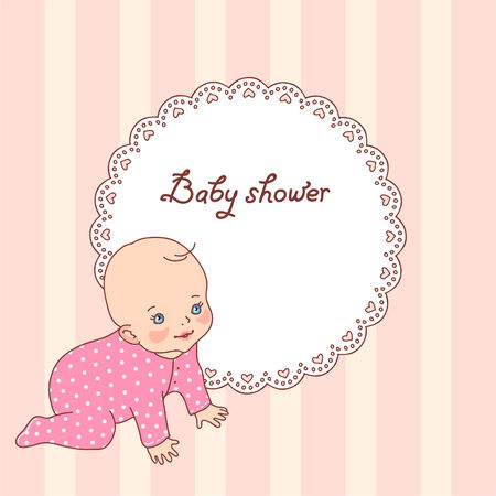 Pretty vintage baby shower card for girlのイラスト素材