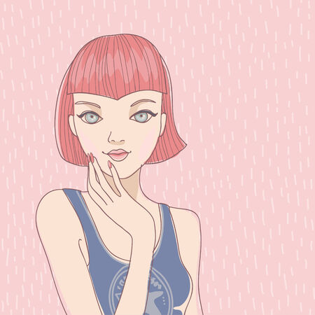 Portrait of teenage girl on pink background. Vector illustration
のイラスト素材