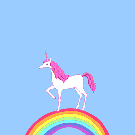 White cartoon unicorn on a rainbow Ð¡ute illustrationのイラスト素材