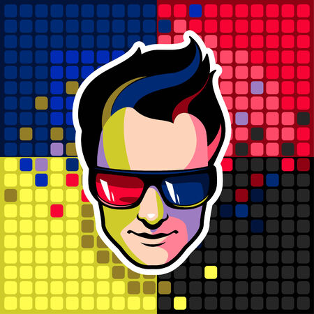 Men wearing 3d glasses on abstract pixel backgroundのイラスト素材