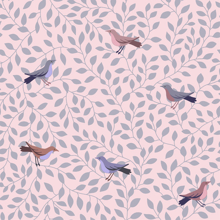 Vintage seamless pattern birds in foliage Illustration