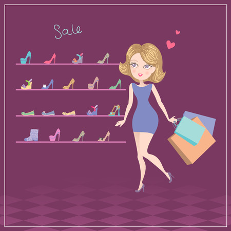 Fashion shopping girl and shoes sale. のイラスト素材