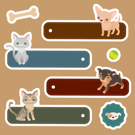 Set of cute labels with domestic animals for scrapbooking and designのイラスト素材