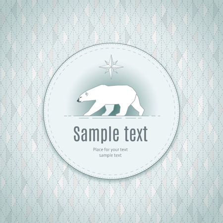 Stylize polar bear in round frame on geometric background. Template for your design のイラスト素材