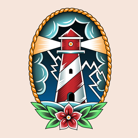 Lighthouse and storm. Vintage tattoo illustration
のイラスト素材