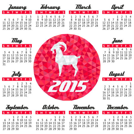 Calendar for 2015 on white background with Goat - symbol of the year.
のイラスト素材