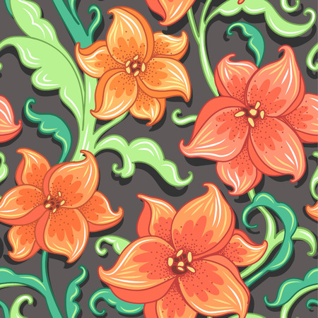 Red lilies. Floral seamless pattern for your designのイラスト素材